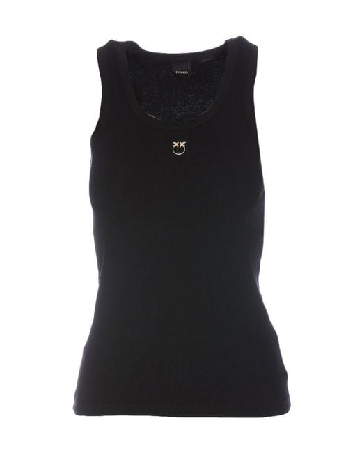 Pinko Black Logo Plaque Ribbed Tank Top