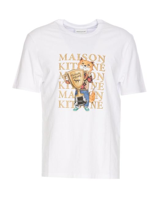 Maison Kitsuné White Maison Kitsuné Fox Champion Printed Crewneck T-Shirt for men