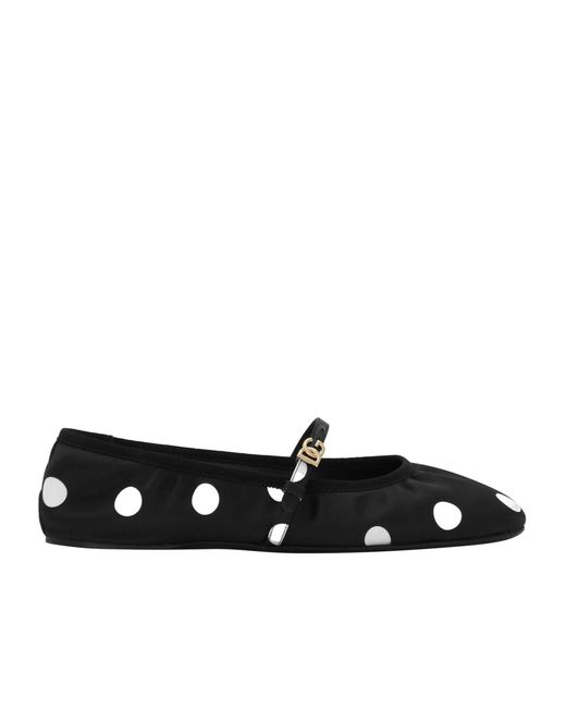 Dolce & Gabbana Black Polka-Dot Printed Satin Ballet Flats