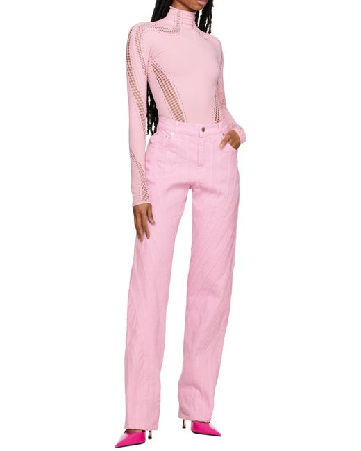 Mugler Pink Belt-Loop Jeans