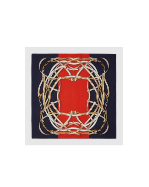 Gucci Red Stirrup Printed Silk Square
