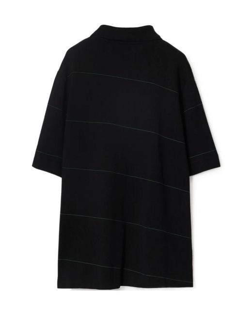 Burberry Black Striped Logo Embroidered Polo Shirt for men