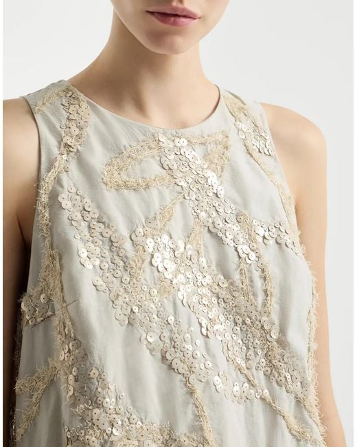 Brunello Cucinelli Natural Techno Cotton Poplin Mini Dress With Dazzling Seabed Embroidery