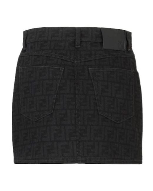 Fendi Black Logo Detailed Denim Mini Skirt