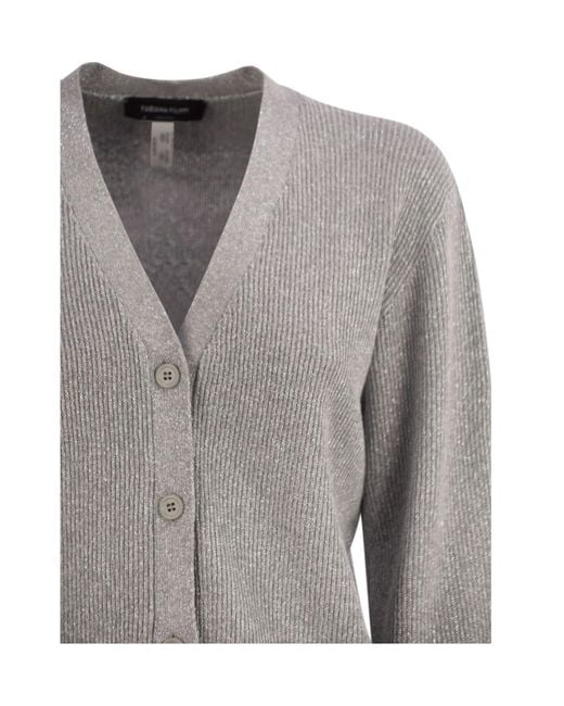 Fabiana Filippi Gray V-Neck Ribbed Cardigan