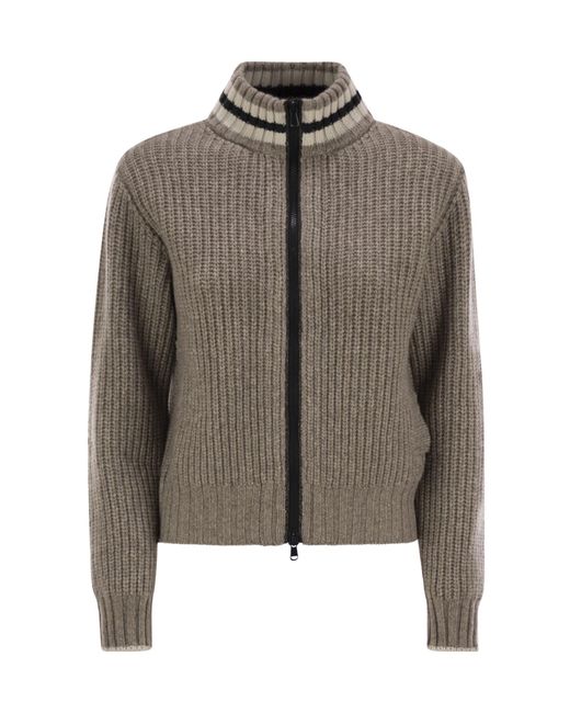 Brunello Cucinelli Brown Cashmere Cardigan With Shiny Trims