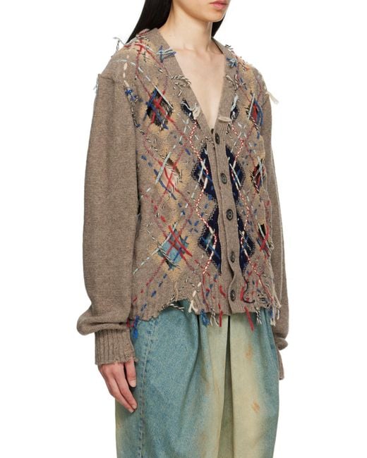 Maison Margiela Brown Cut-Out Detailed Knitted Cardigan for men