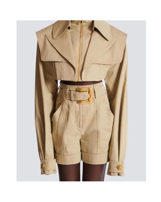 Balmain Brown Cropped Gabardine Jacket