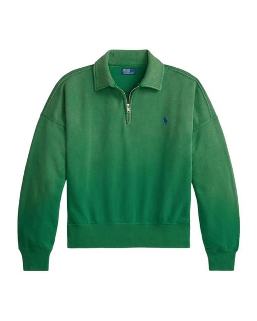 Polo Ralph Lauren Green Polo Pony Embroidered Quarter-Zip Sweatshirt