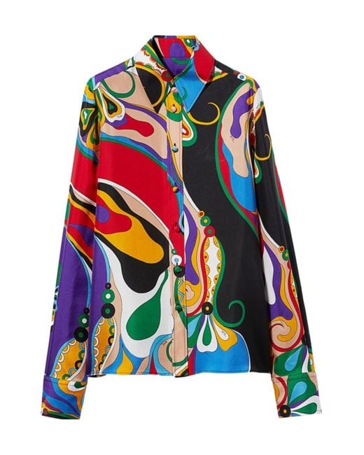 Emilio Pucci Multicolor Pucci Vibrant Patterned Curved Hem Shirt