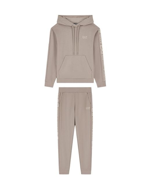 EA7 Gray Cotton Suit Tracksuit With A Hood And Logo Tape Tracksuit