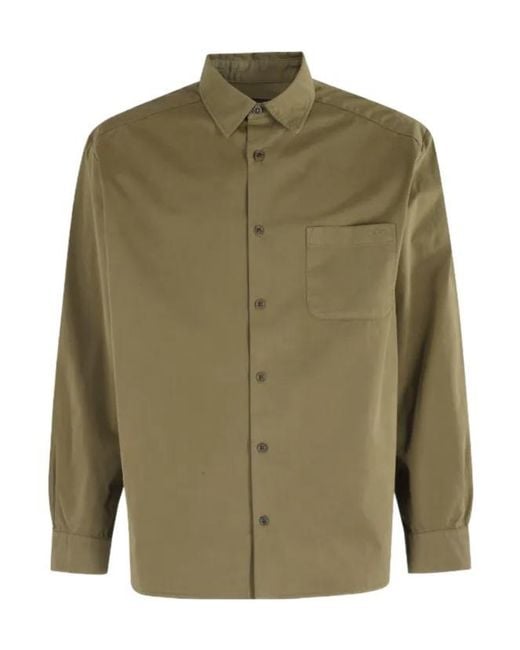 A.P.C. Green Embroidered-Logo Button-Down Shirt for men