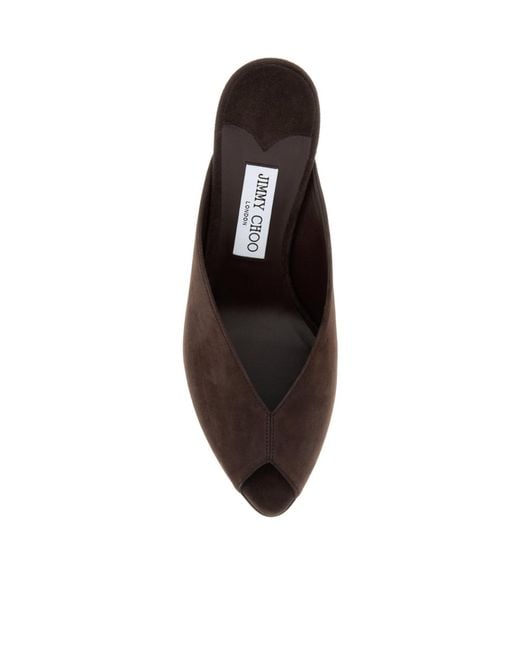 Jimmy Choo Brown Glace 80 Wedge Mules
