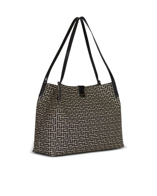 Balmain Black Monogram Jacquard Medium Release Shopper Bag