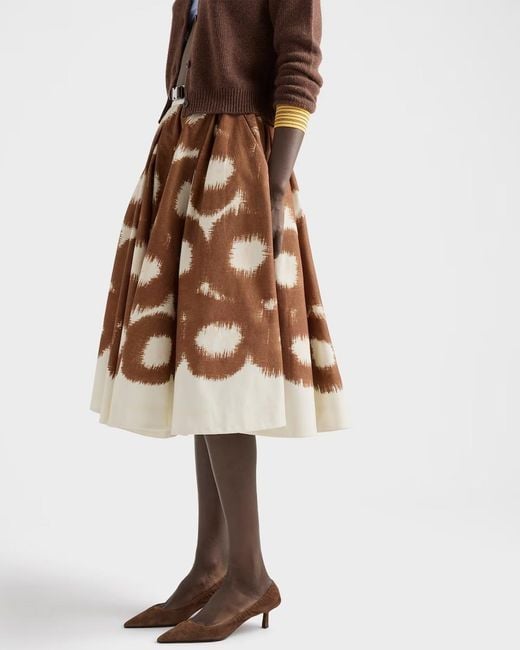 Prada Brown Cotton Printed Midi Skirt