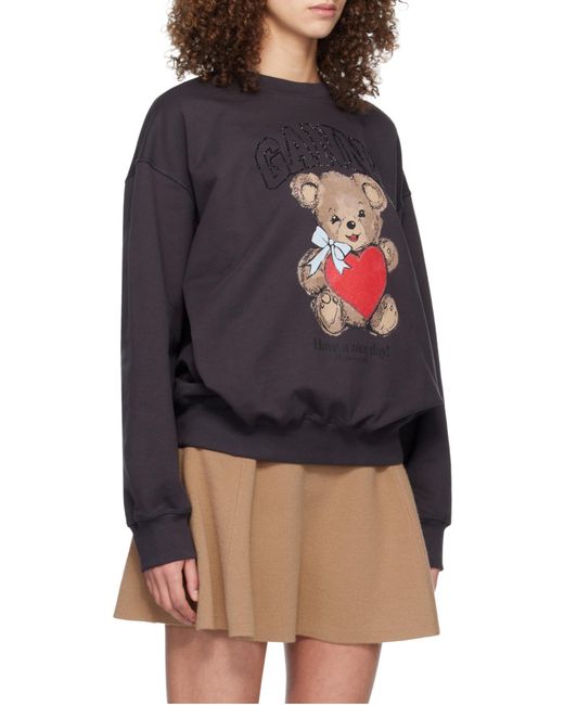 Ganni Gray Bear-Printed Crewnecj Sweatshirt