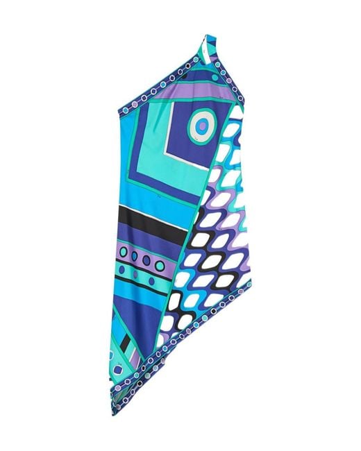 Emilio Pucci Blue Vivara-Printed One-Shoulder Asymmetric Dress