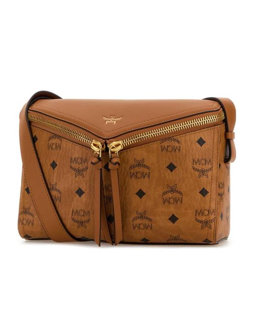 MCM Brown Logo Printed Small Diamant 3D Crossbody Bag