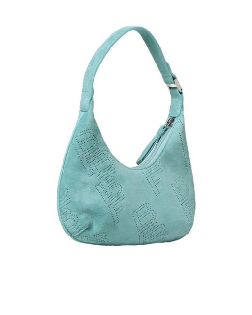 By Far Blue Amber Logo Detailed Zip-Up Shoulder Bag