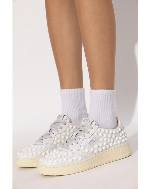 Autry White Medalist Studded Lace-Up Sneakers