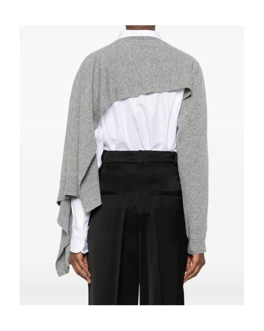 Jil Sander Gray Draped Asymmetric Crewneck Knitted Cape