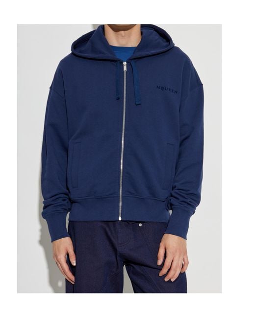 McQueen Blue Hoodie With Logo for men