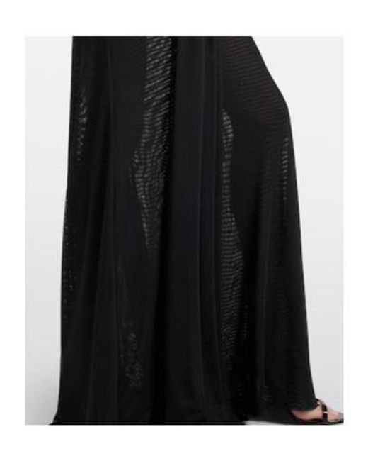 David Koma Black Floral-Appliqué Mesh Gown