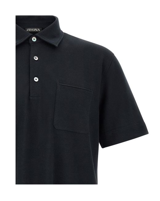 Zegna Black Chest Pocket Short-Sleeved Polo Shirt for men