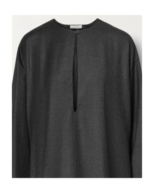 The Row Black Dark Logo Large Silhouette Wool Extra-Long Dress