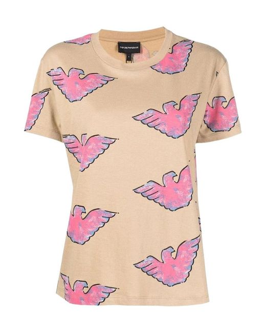 Emporio Armani Pink Logo-Print Crewneck T-Shirt