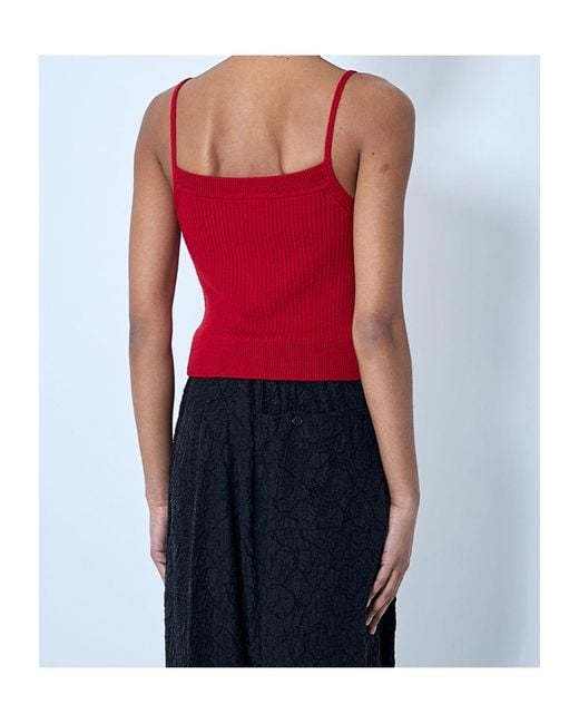 Dries Van Noten Red Buttoned Rib Tank Top