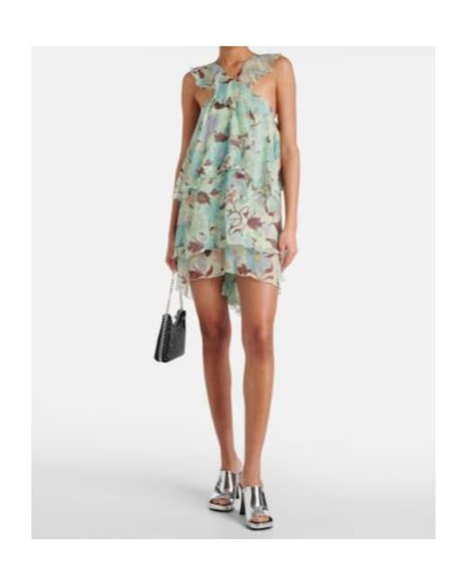 Stella McCartney Green Tiered Printed Silk Minidress