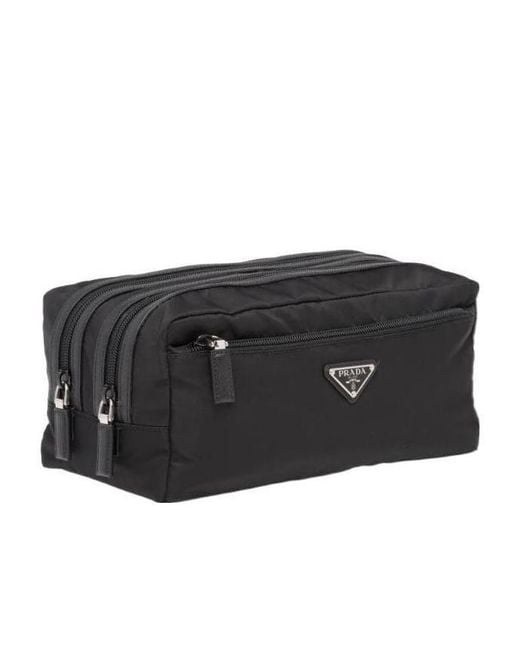 Prada Black Re-Nylon And Saffiano Leather Travel Pouch for men