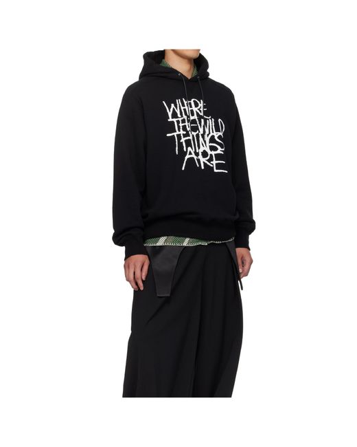 Sacai Black Long-Sleeved Hooded Sweatshirt for men