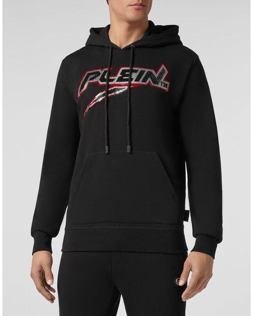 Philipp Plein Black Logo Details Hooded Hoodie for men