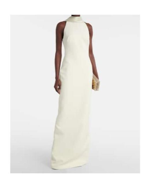 Safiyaa White Holliana Satin-Trimmed Crepe Gown