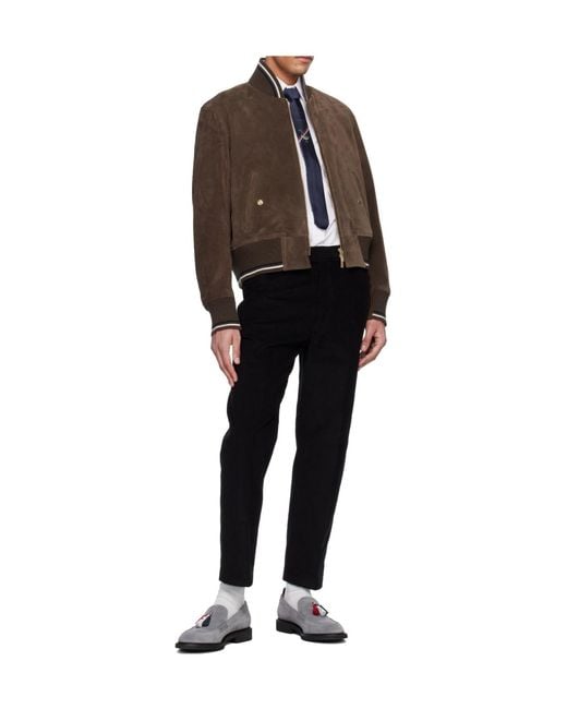 Thom Browne Brown Zippered Leather Jacket for men