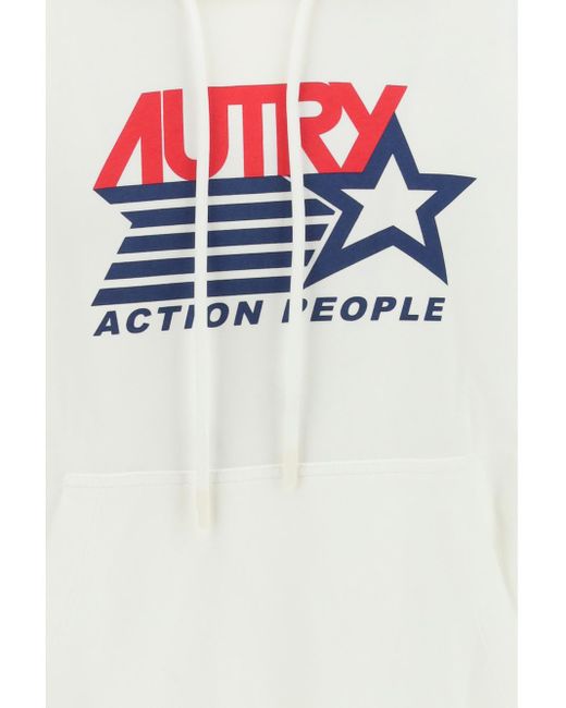Autry White Logo-Print Drawstring Hoodie for men