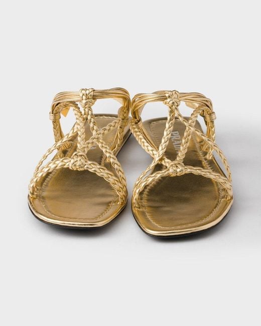 Prada Metallic Braided-Strap Flat Sandals