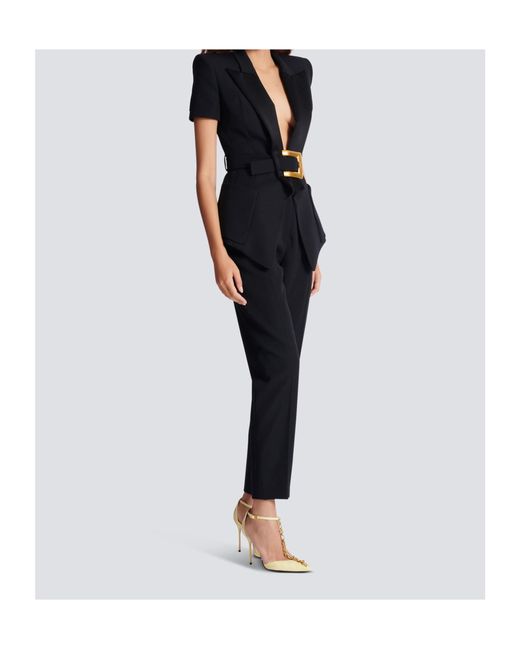 Balmain Black Wool Blazer With Decorative Belt