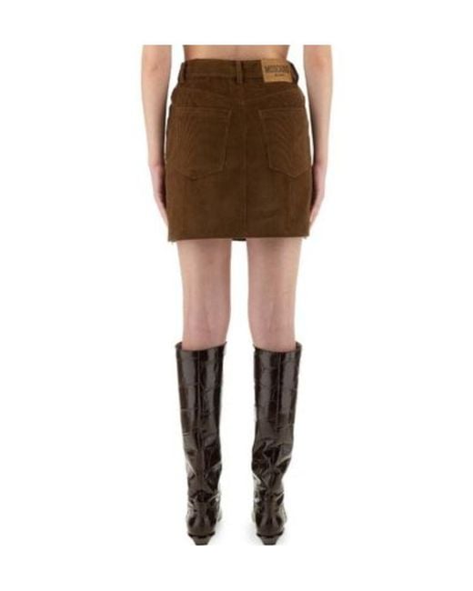Moschino Brown Jeans Corduroy Logo Patch Skirt