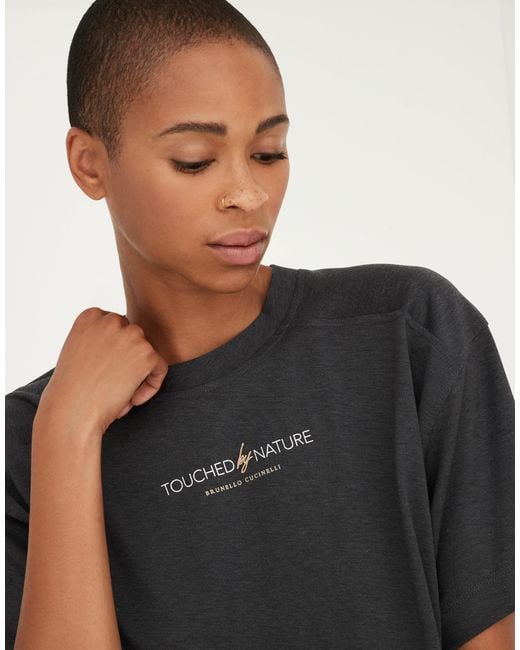 Brunello Cucinelli Blue Slogan Printed Crewneck T-Shirt
