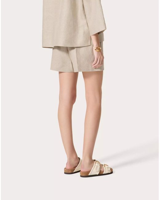 Valentino Natural Mid-Rise Pleated Shorts