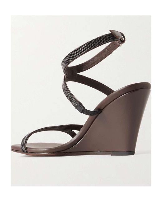 Brunello Cucinelli Brown Open Toe Wedge Sandals