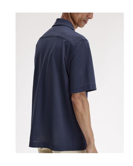 Fred Perry Blue Buttoned Embroidered Shirt for men
