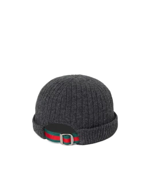 Gucci Gray Rib Knit Wool Hat for men