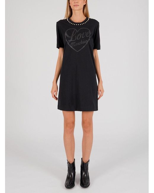 Moschino Black Pearl-Trim T-Shirt Dress