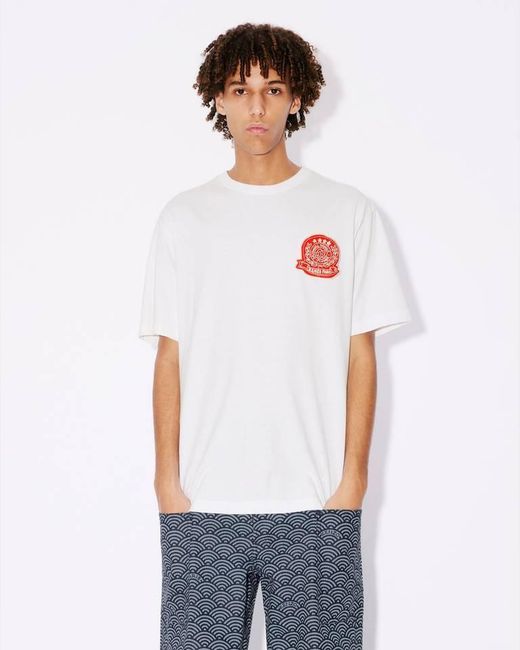 KENZO White Logo Embroidered Crewneck T-Shirt for men