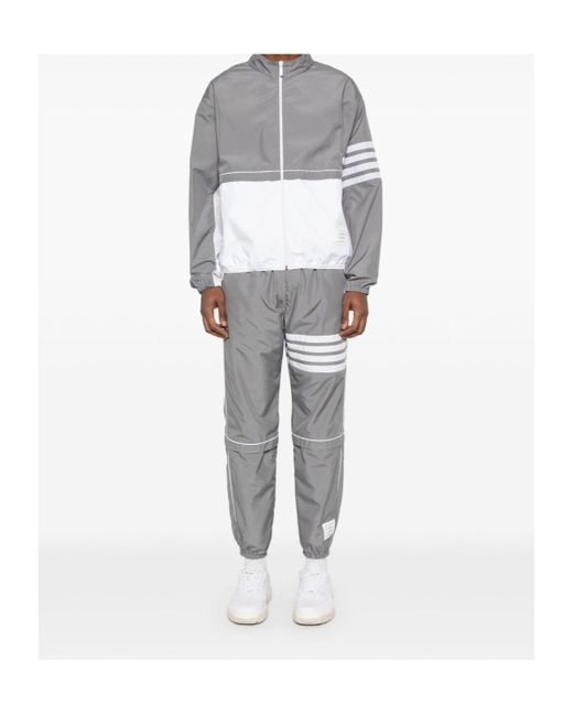 Thom Browne Gray Bar Stripe Detailed Track Trousers for men