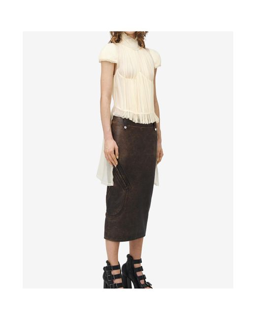 Alexander McQueen White Silk Chiffon Pleated Top